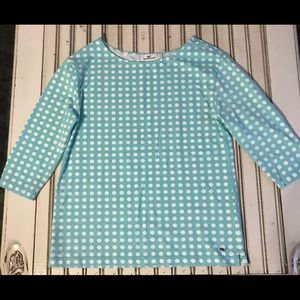 Vineyard Vines blue and white polka dot top